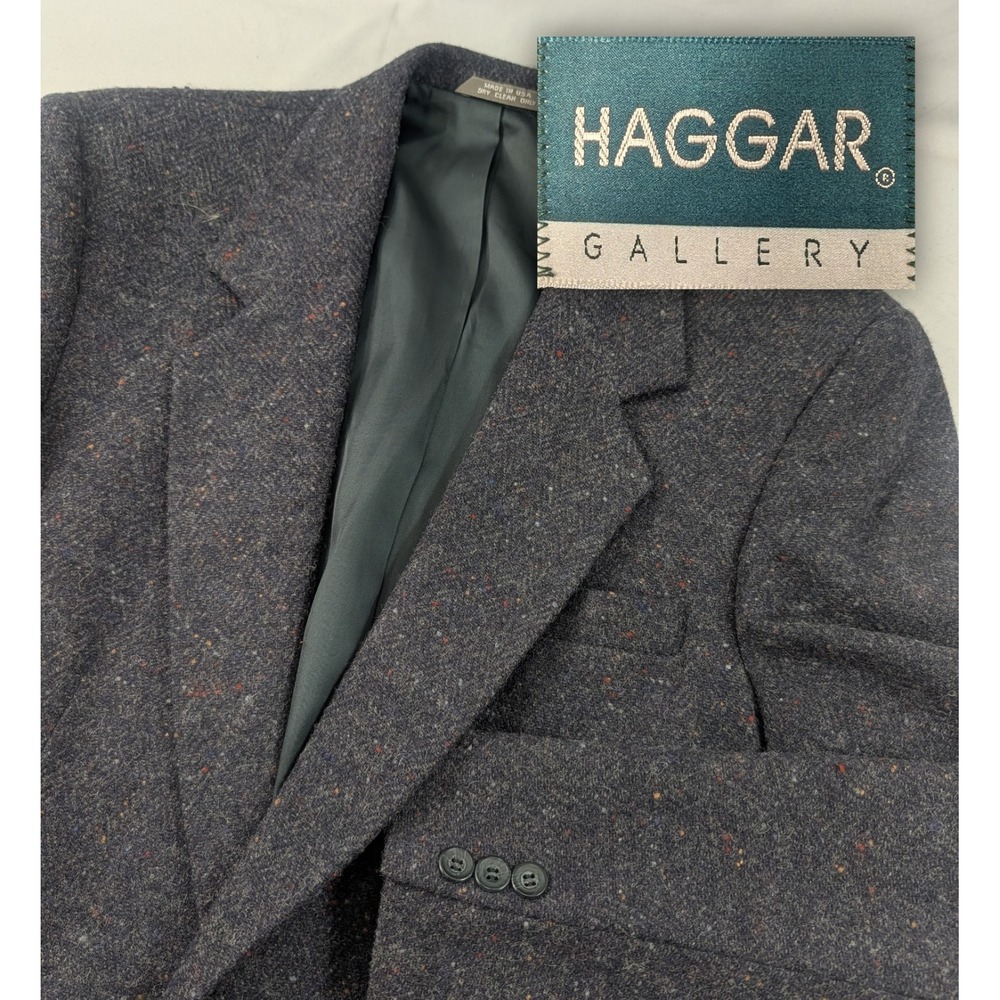 Haggar Tweed Wool Blazer Suit Jacket Confetti Purple Wool Tweed 42L 44" Chest